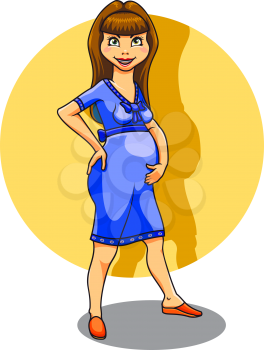 Cheerful pregnant young woman in cartoon style for health and medical concept