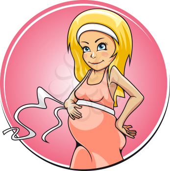 Pretty pregnant woman in cartoon style for health and medical concept