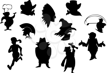 Set of cartoon silhouettes isolated on white background