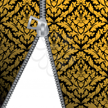 Seamless damask background with zipper for design