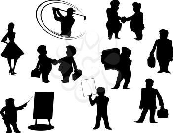 Set of cartoon silhouettes isolated on white background. All peoples manually painted
