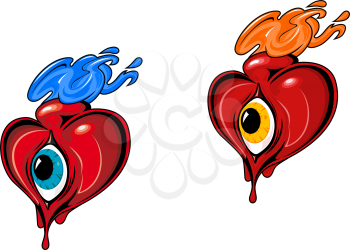 Red retro hearts with eye for tattoo design