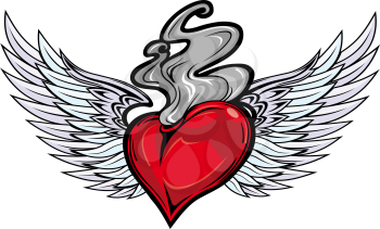 Retro tattoo with heart and fire flame for religious design