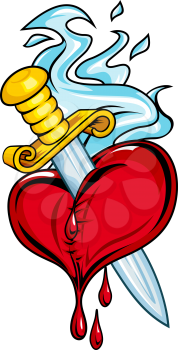 Heart with sword and blood for tattoo design