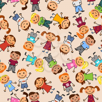 Young boys and girls in seamless pattern