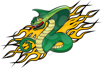 Green danger snake in cartoon style as a warning concept