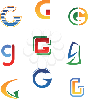 Set of alphabet symbols and elements of letter G
