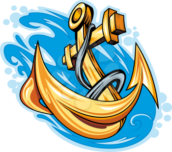 Anchor in sea water for tattoo design