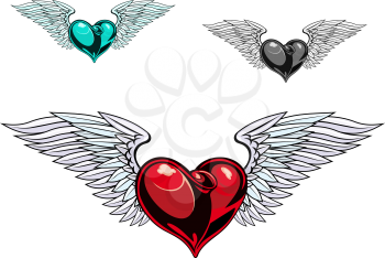Retro color heart with wings for tattoo design