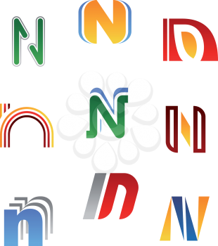 Set of alphabet symbols and elements of letter N