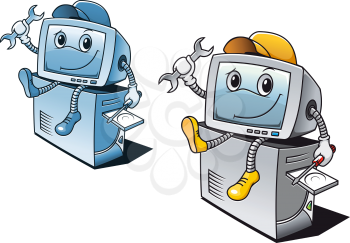 Computer in cartoon style for repair service concept