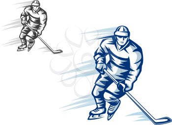 Moving hockey player in retro silhouette style for sports design