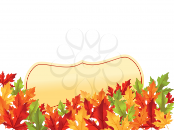 Autumn falling leaves on white background with frame for seasonal design
