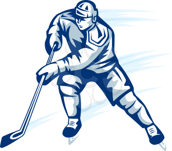 Moving hockey player in retro silhouette style for sports design