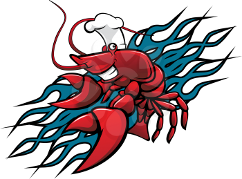 Smiling red prawn in cartoon style for tattoo design
