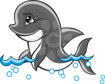 Beautiful cute dolphin baby in water for nature or children book design