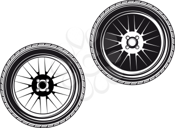 Car wheels and tyres isolated on white background