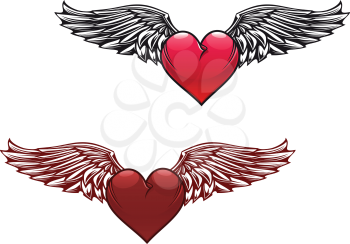 Retro heart with wings for tattoo design