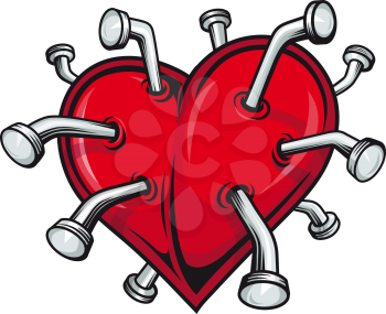 Broken heart with nails for tattoo or t-shirt design