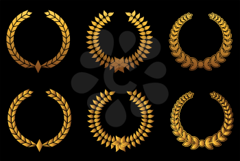 Set of golden laurel wreaths for badge or label design