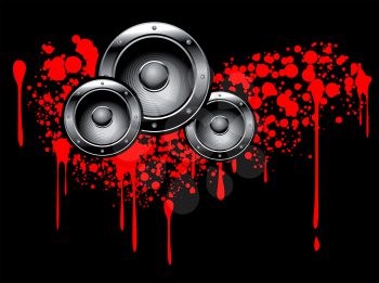 Abstract musical graffiti with speakers and blood drops