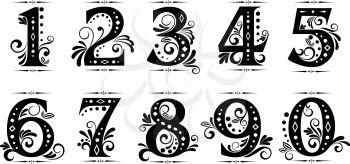 Vintage digits and numbers set with decorations
