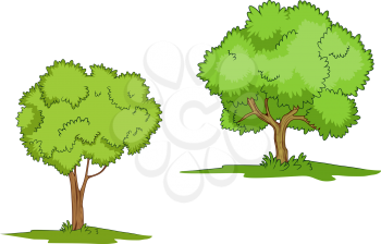 Green trees with grass isolated on white background