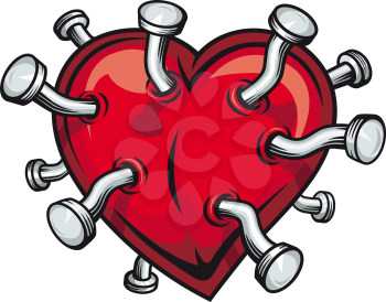 Retro heart with bent nails for t-shirt or mascot design