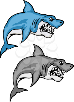 Set of danger sharks in cartoon style isolated on white background