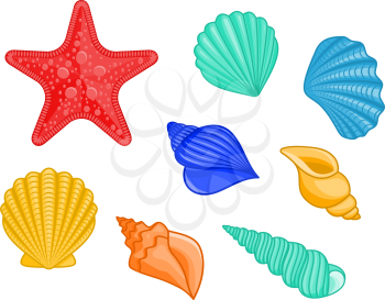 Set of seashells and star for underwater design
