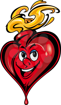 Smiling cartoon heart with eye and fire flames