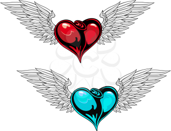 Retro heart with wings for t-shirt or tattoo design
