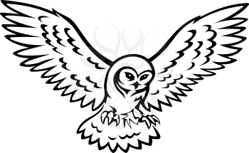Flying owl for mascot or emblem design isolated on white background