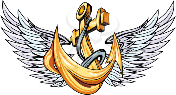 Vintage anchor with wings for sailor tattoo