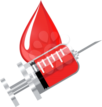 Blood drop and syringe icon in glossy style