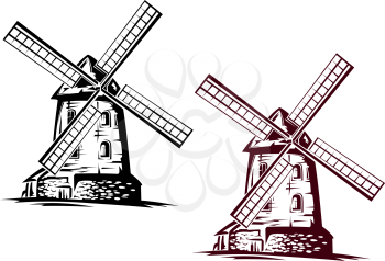 Windmill building in retro style for vintage concept design