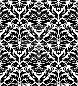 Seamless damask background in white and black colors for textile and fabric design