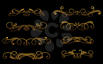 Set of vintage golden monograms and decorations for design
