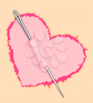 Needle in pink heart for love concept design