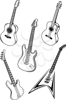 Set of music guitars isolated on white background for entertainment design