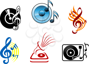 Musical icons and symbols for design and decorations