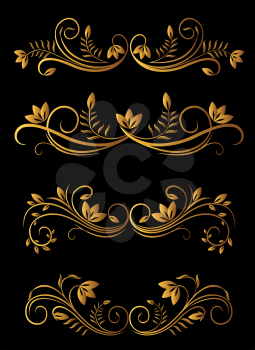 Golden floral elements of design for ornate ad decorate