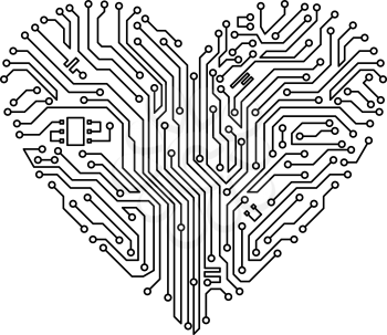 Computer heart with motherboard elements for technology concept design