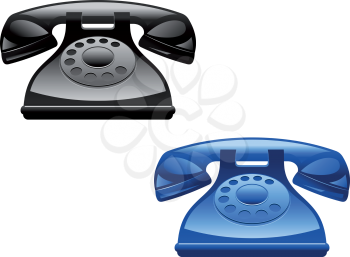 Retro glossy telephone icons isolated on white background