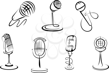 Retro microphones sketches set for art and musical design