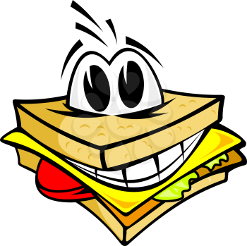 Smiling sandwich with cheese, salad and meat for fast food design