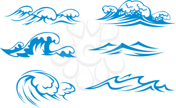 Ocean and sea waves set for design
