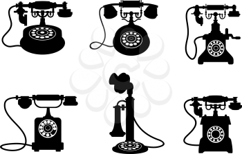 Set of retro and vintage telephones isolated on white background