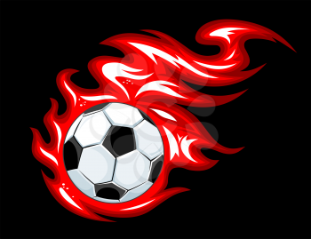 Football and soccer ball in fire flames for sports design