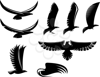 Set of heraldry black birds for tattoo or mascot design